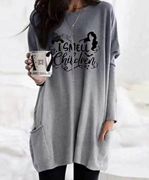 Women's Round Neck Mid-length Long-sleeved T-shirt With Pockets - Velora