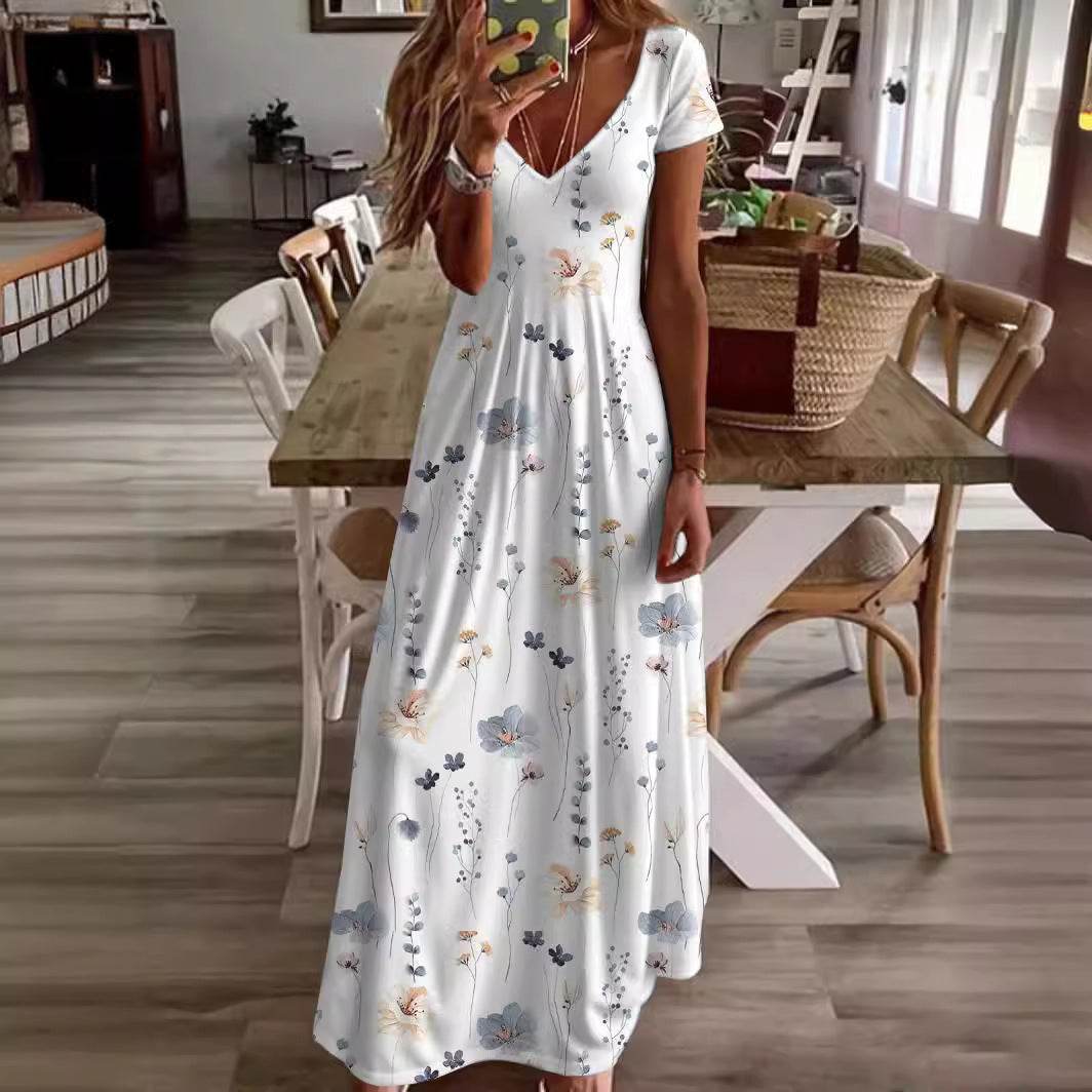 Women's 3D Printed V-neck Casual Fashion Dress - Velora