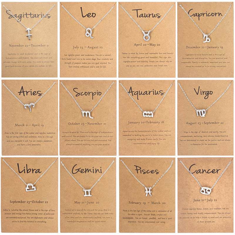 12 Zodiac Sign Necklaces With Gift Card Constellations Pendant Necklace Jewelry - Velora