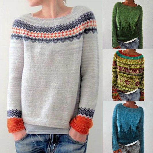 Women's Round-neck Loose Multicolor Fashion Pullover Sweater Casual Women's Clothing Fashion Knit Top Outerwear - Velora
