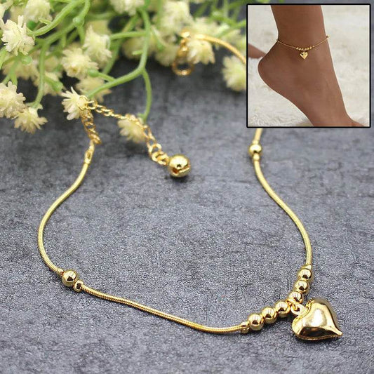 Gothic Gold Color Heart Pendant Anklet For Women Ball Beaded Anklet Vintage Chunky Jewelry - Velora