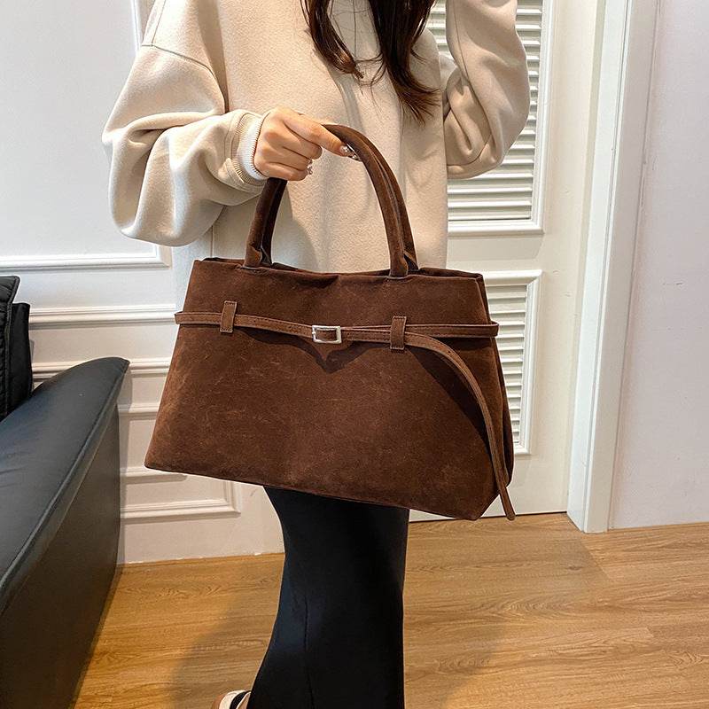 Suede Tote Design Portable Shoulder Bag - Velora