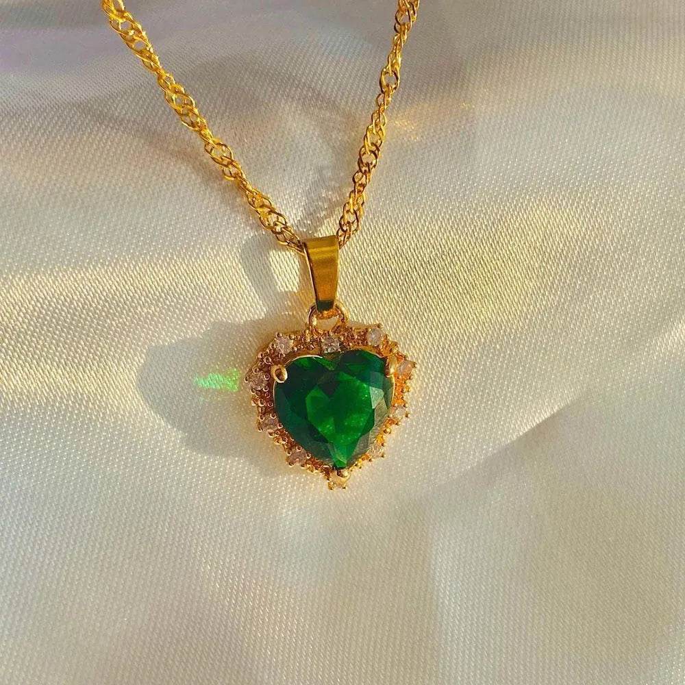 Colorful Rhinestones Heart-shped Necklace Love Gold Clavicle Chain Ins Personalized Jewelry For Women Valentine's Day - Velora