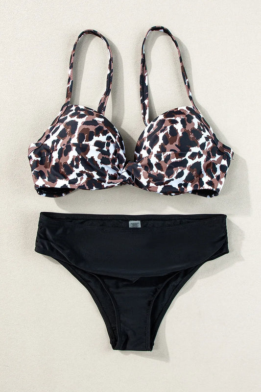 Leopard Sweetheart Neck Bikini Set - Velora