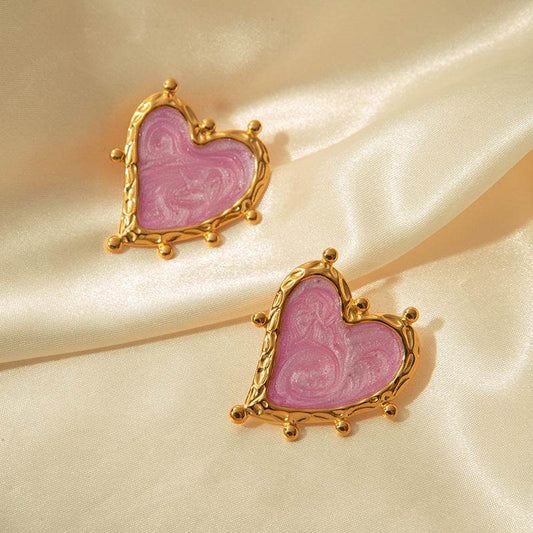 Sweet Magic Purple Love Stainless Steel Retro Fashion Ear Studs Girl Beautiful Love Jewelry Earrings For Women - Velora