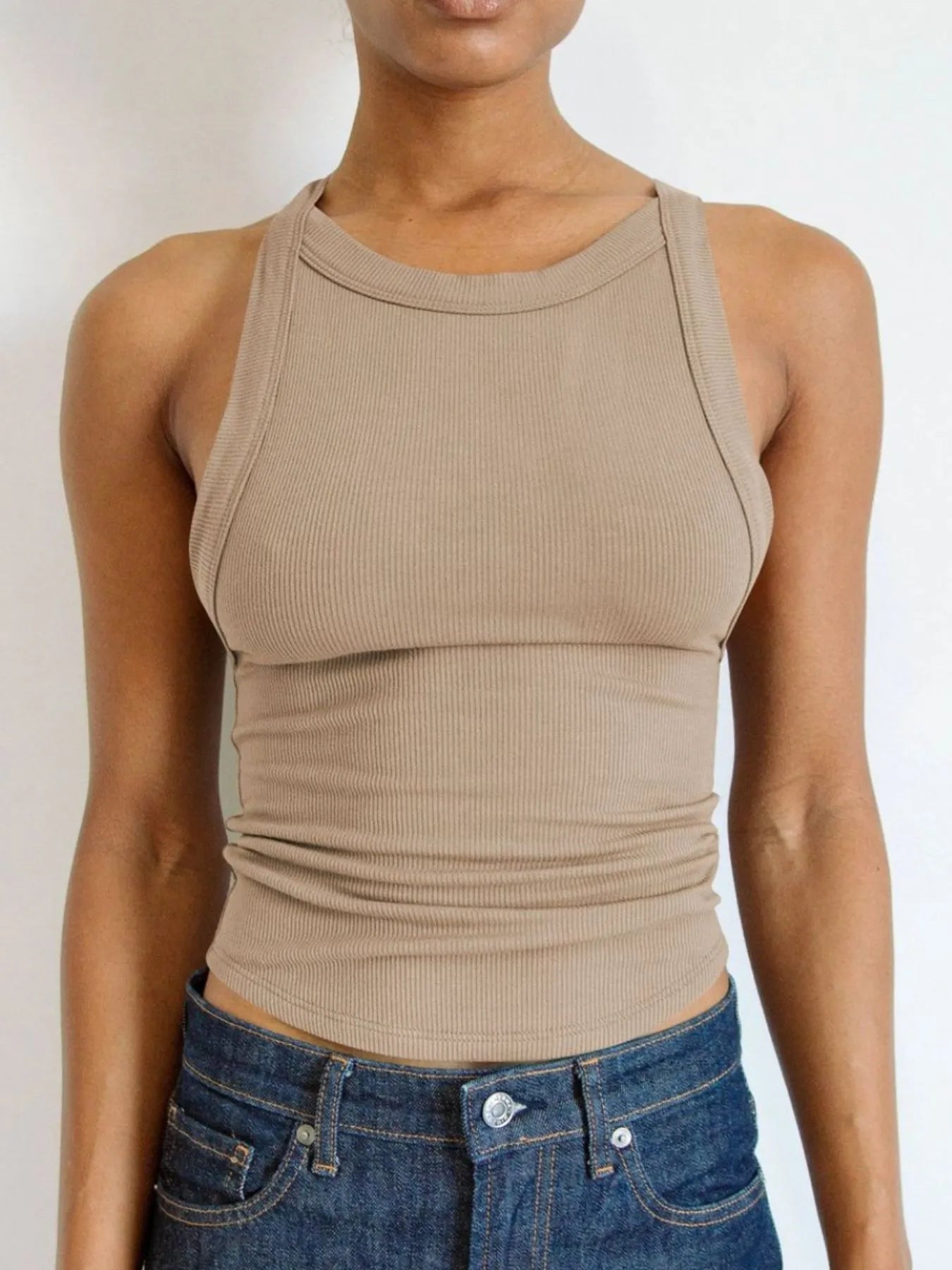 Asymmetrical Back Ribbed Crop Tank Top - Velora