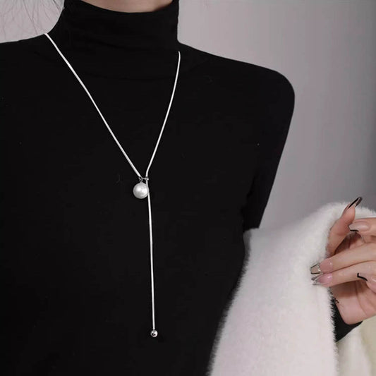 Ins Round Ball Ring Long Necklace Fashion Personality Temperament Sweater Chain Fall Winter Women's Jewelry - Velora