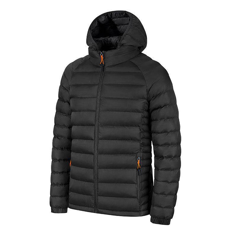 Winter Lightweight Hooded Coat With Pockets Fashion Warm Portable Zipper Jacket For Men Clothing Solid Color Outerwear Tops - Velora