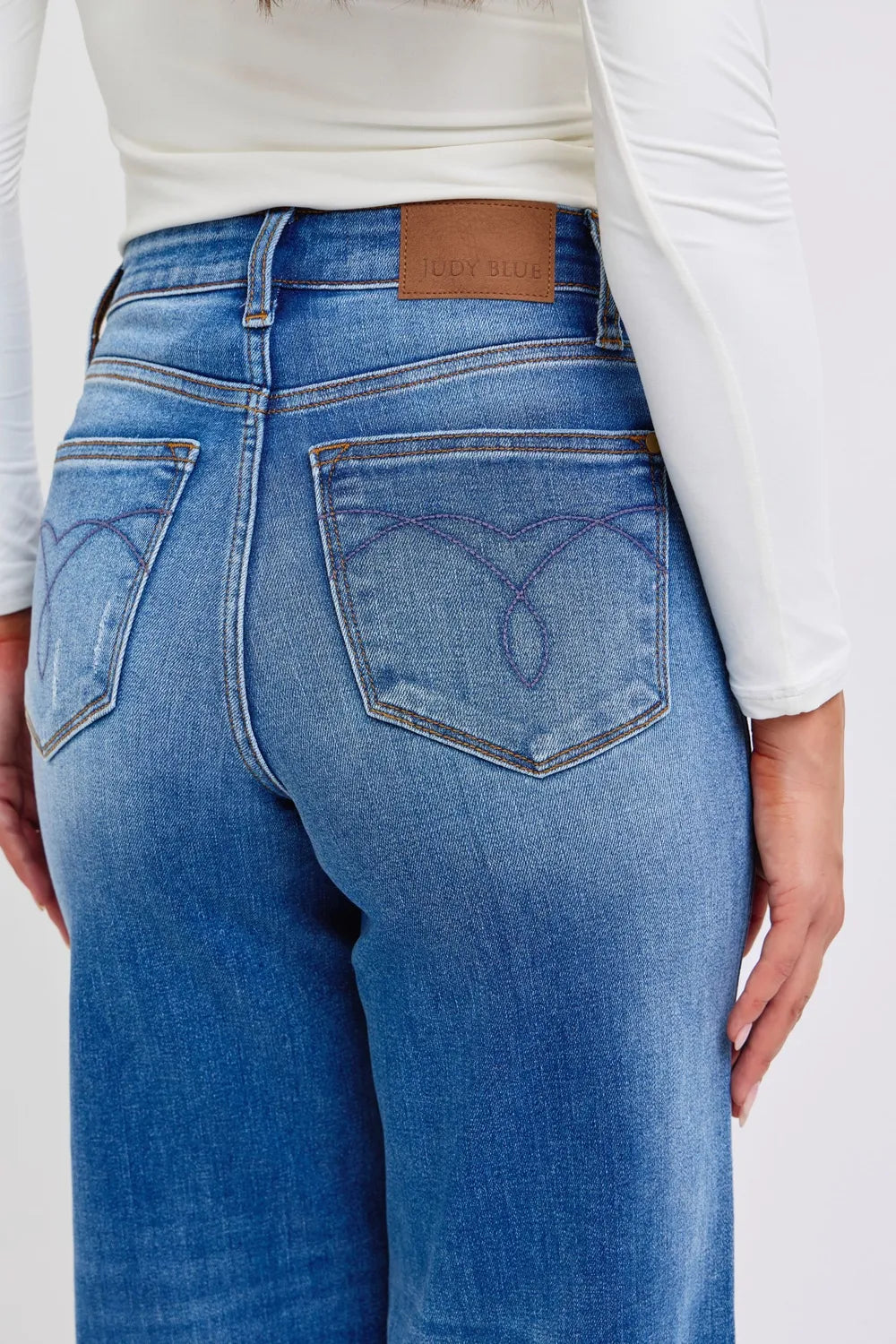 Judy Blue Full Size Distressed High Waist Wide Leg Jeans - Velora