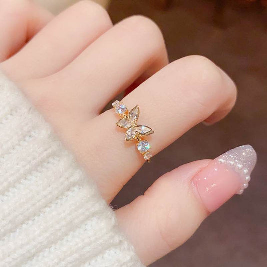 Fashion Jewelry New Style Gold Plated Beautiful Sweet Diamond Inlaid Butterfly Ring Women'S Luxury Temperament Elegant Ring Party Jewelry - Velora