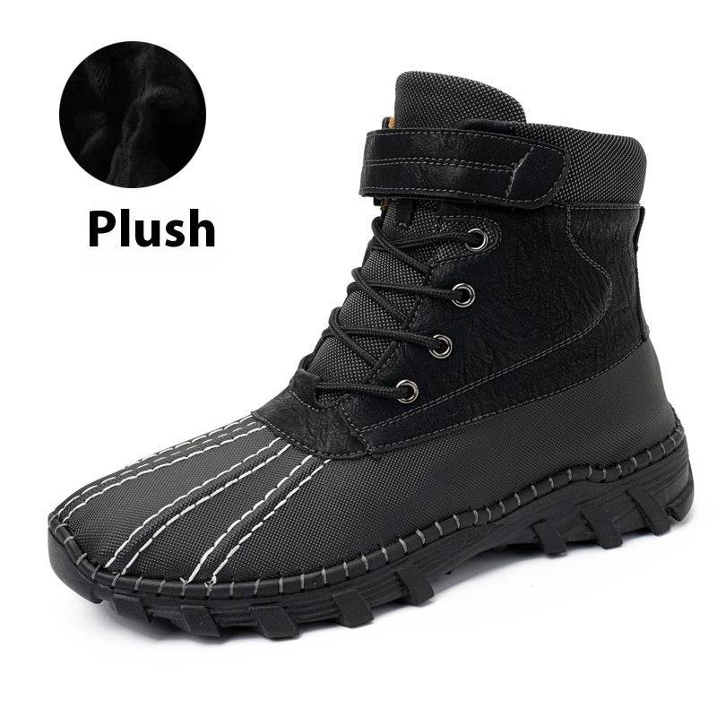 Winter Fleece Lace-up Snow Boots For Men Women Waterproof And Anti-slip Outdoor Work Boot Fashion Warm Mid-tube Cotton Shoes Men - Velora