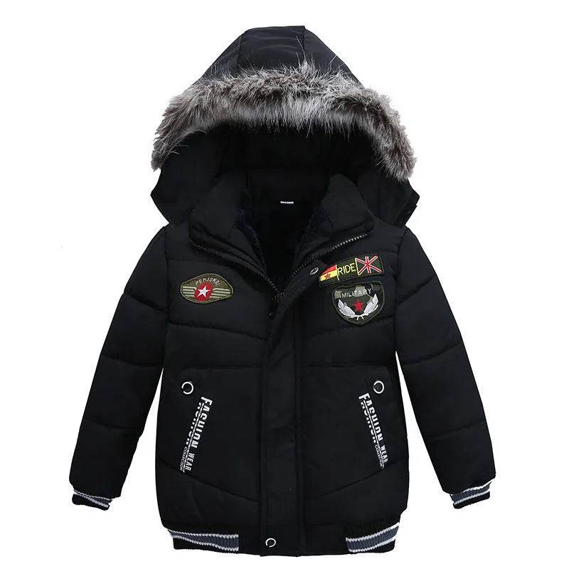 Small Medium-Sized Boys Cotton-Padded Fur Hoodie Winter Jackets for kids - Velora