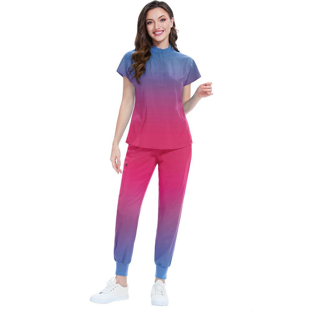 Gradient Color Men's And Women's Same Doctor Nurse Beauty Salon SPA Work Uniforms Suit - Velora