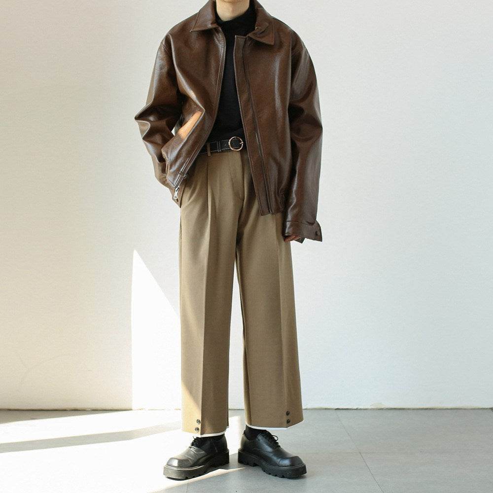 Men's Retro Short Personalized Leather Coat - Velora
