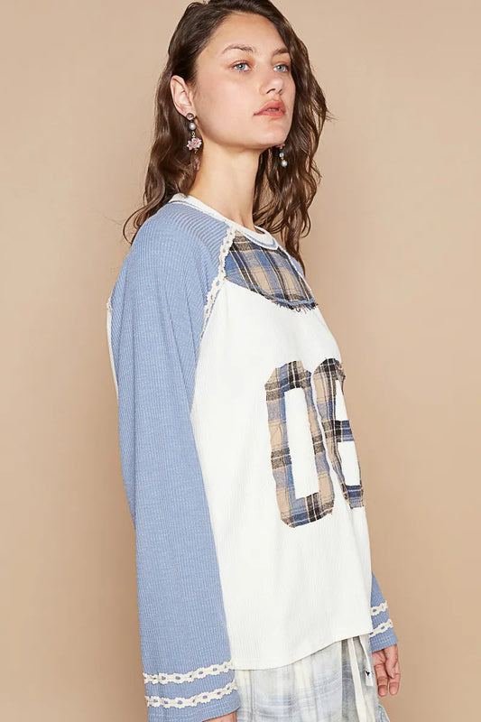 POL Plaid Number 06 Raglan Sleeve T-Shirt - Velora