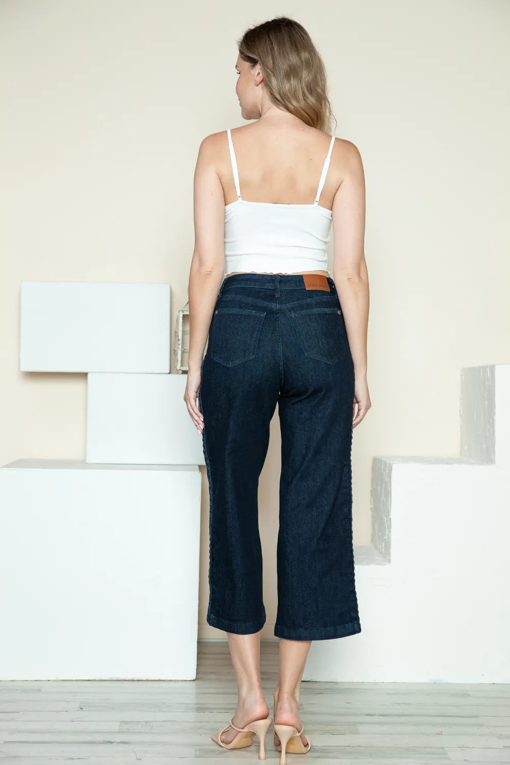 Judy Blue Full Size Side Seam Braid Detail Crop Wide Leg Jeans - Velora