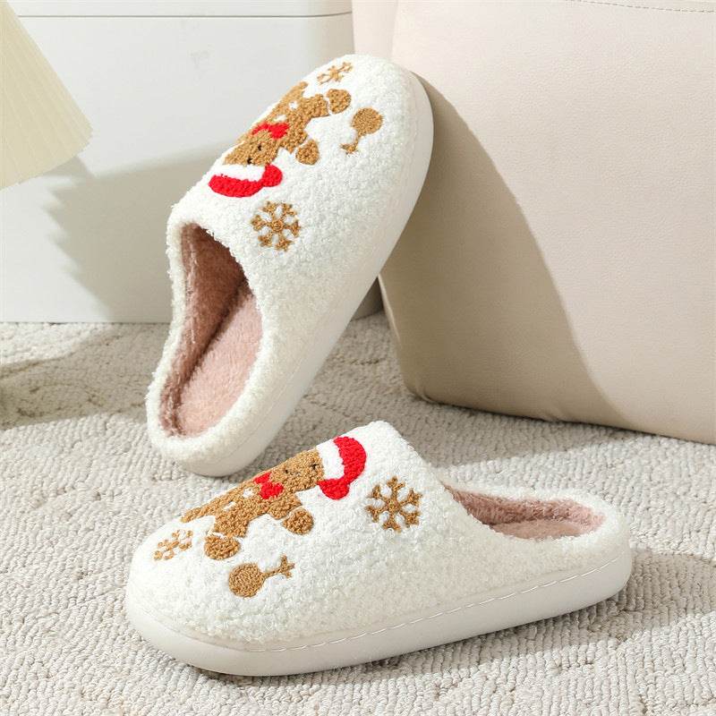 Christmas Snowflake Gingerbread Slippers Winter Indoor Non-slip Floor Bedroom Fuzzy House Shoes For Women Home Slippers - Velora