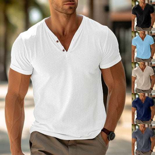 Men's T-shirt Summer Beach Short Sleeve Casual Solid Color Regular Tops - Velora