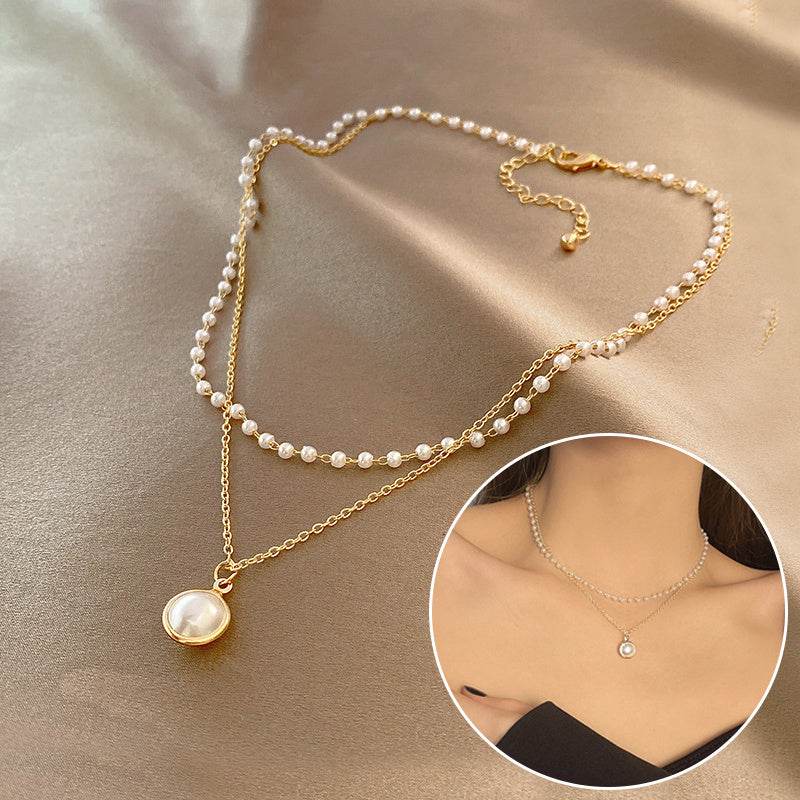 Summer Double-layer Pearls Necklace INS Fashion Clavicle Chain Necklace Jewelry For Beach - Velora