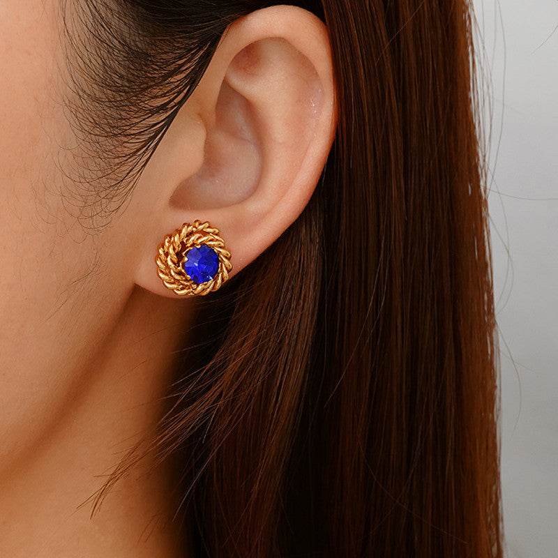 Retro Trendy Rose Zircon Stud Earrings - Velora