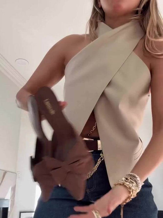 Khaki Cross Sleeveless Vest - Velora