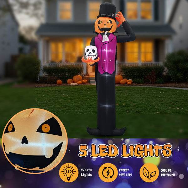 12ft Caped Pumpkin Man, Halloween Inflatable Decoration 12V - Velora