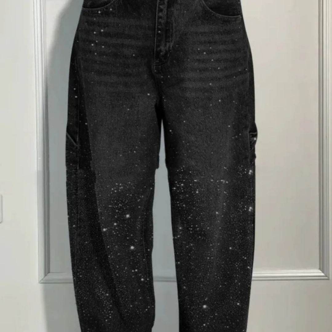 Ins Shiny Straight Jeans With Pockets Fashion Loose Wide-leg Pants For Women Street-style Trousers - Velora