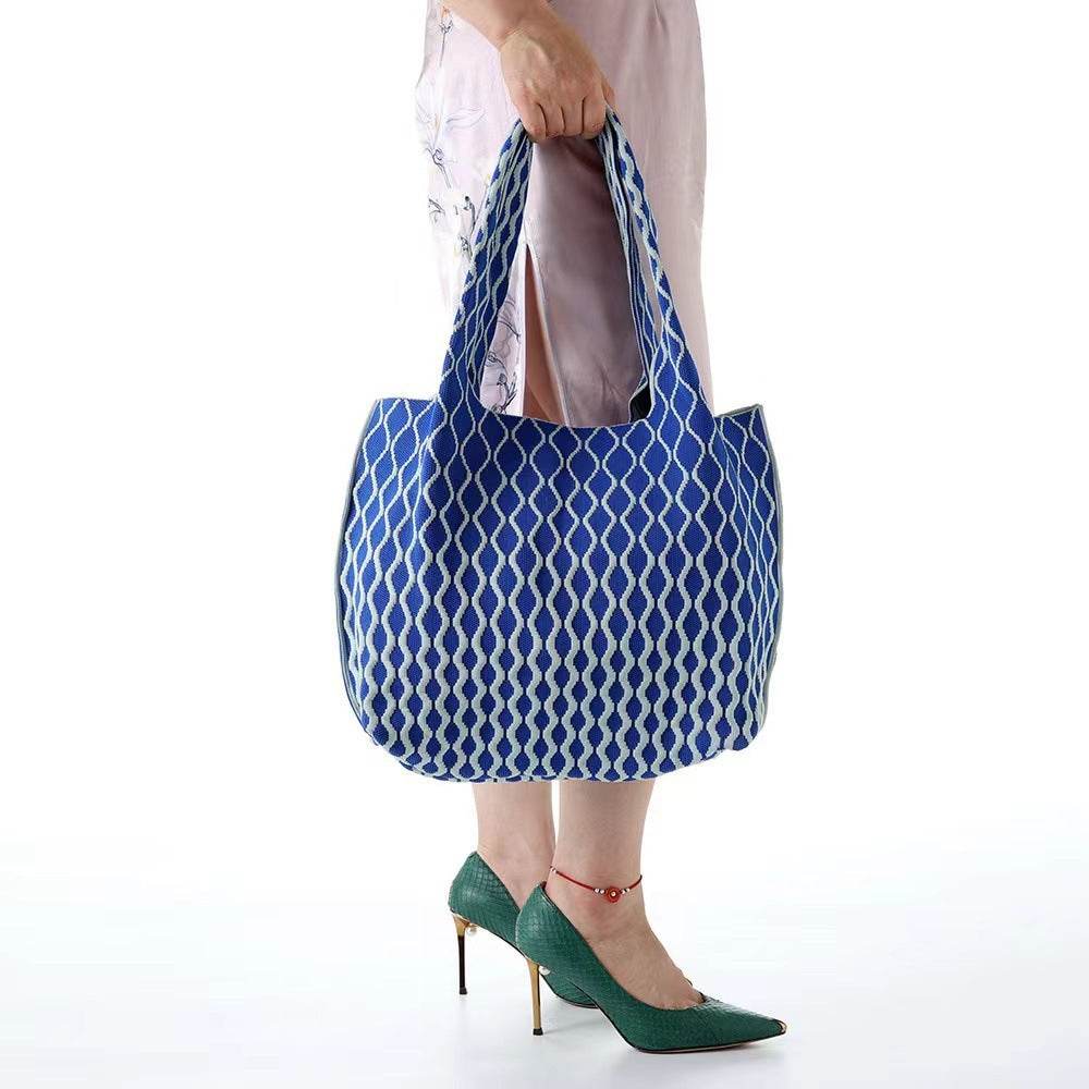 Good-looking Big Wave Flying Woven Bag Fashionable All-match Large Capacity Two-tone - Velora