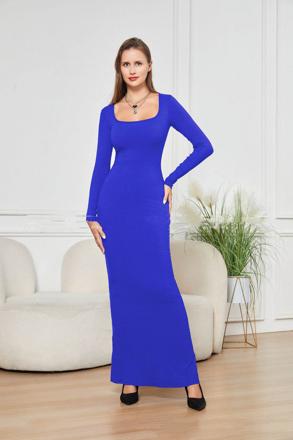 Two-in-one With Lining Double-layer Belly Contracting Hip Lifting Long Sleeve Narrow Dress - Velora