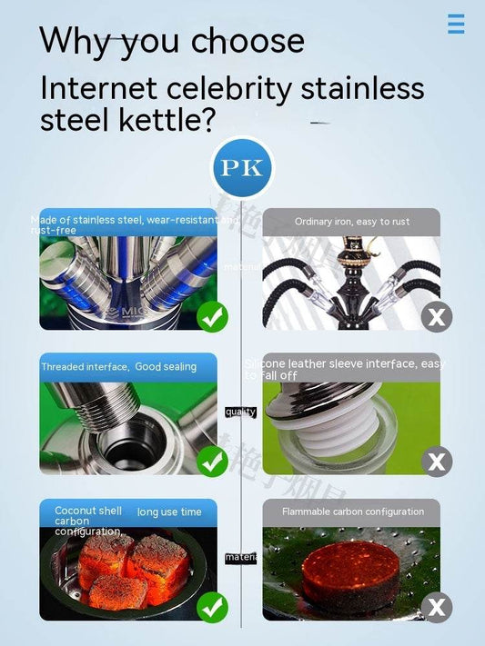 Arabic Hookah Full Set Bar Kettle Stainless Steel Large Single And Double Tube - Velora