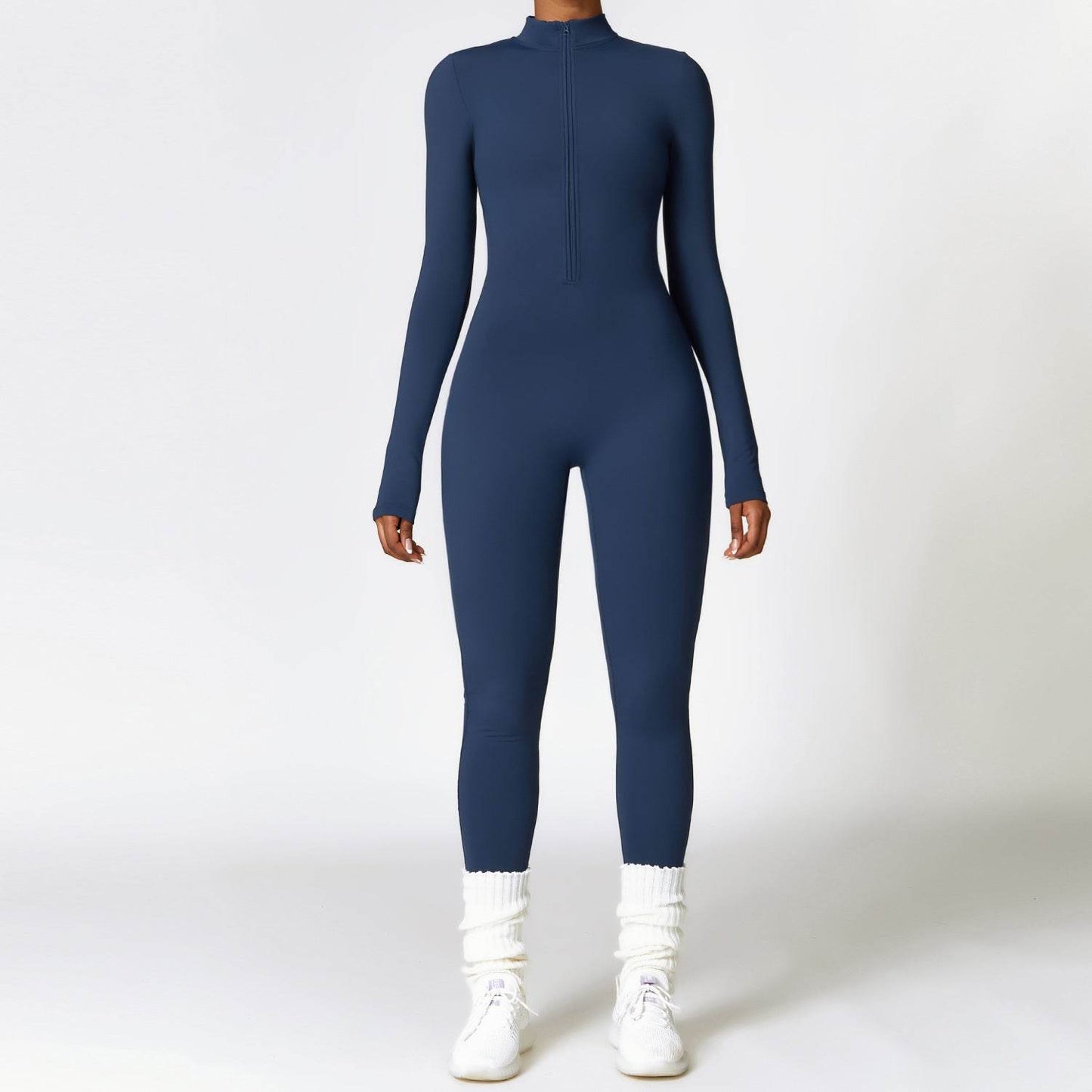 Warm Zipper Long-sleeved Jumpsuit Yoga Fitness Sports Pants Breathable Bodysuit Women's Clothing - Velora