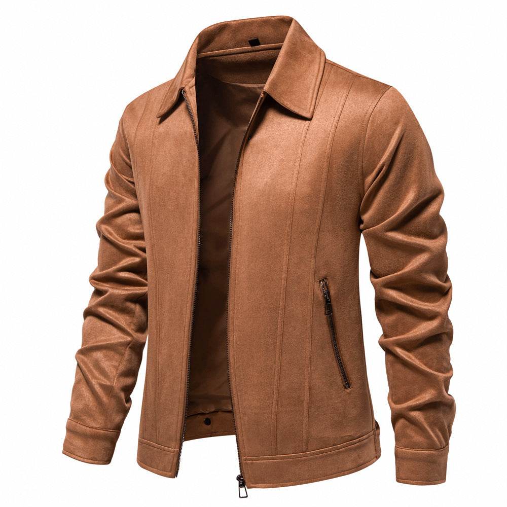 Fashion Lapel Zipper Jacket Autumn And Winter Solid Suede Coat Men's Clothing Outdoor - Velora