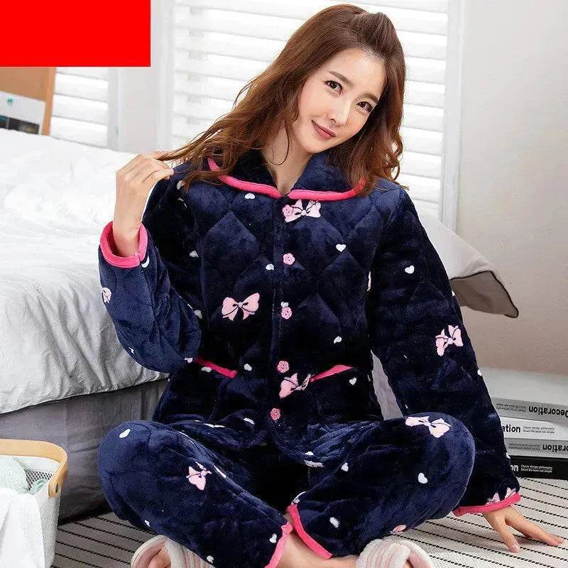 Plus Velvet Coral Winter Outfit Can Be Worn Outside Winter and Autumn pajamas and Sleepwear Loungewear - Velora