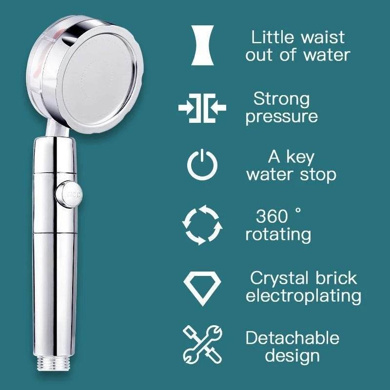 Propeller Driven Shower Head With Stop Button And Cotton Filter Turbocharged High Pressure Handheld Shower Nozzle - Velora