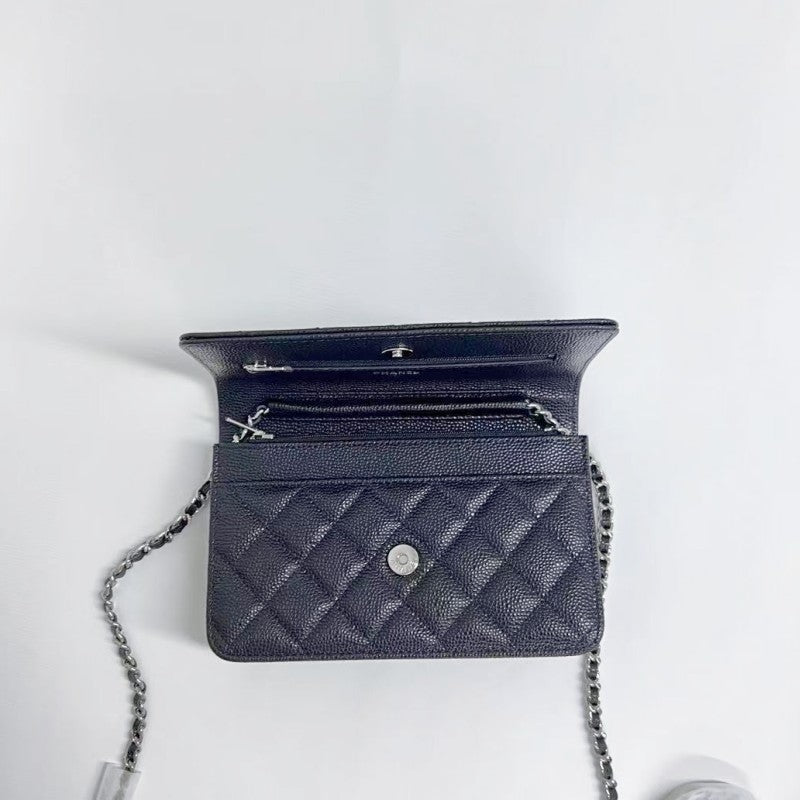 Chanel-Style WOC Women's Chain Shoulder Bag in Caviar Leather