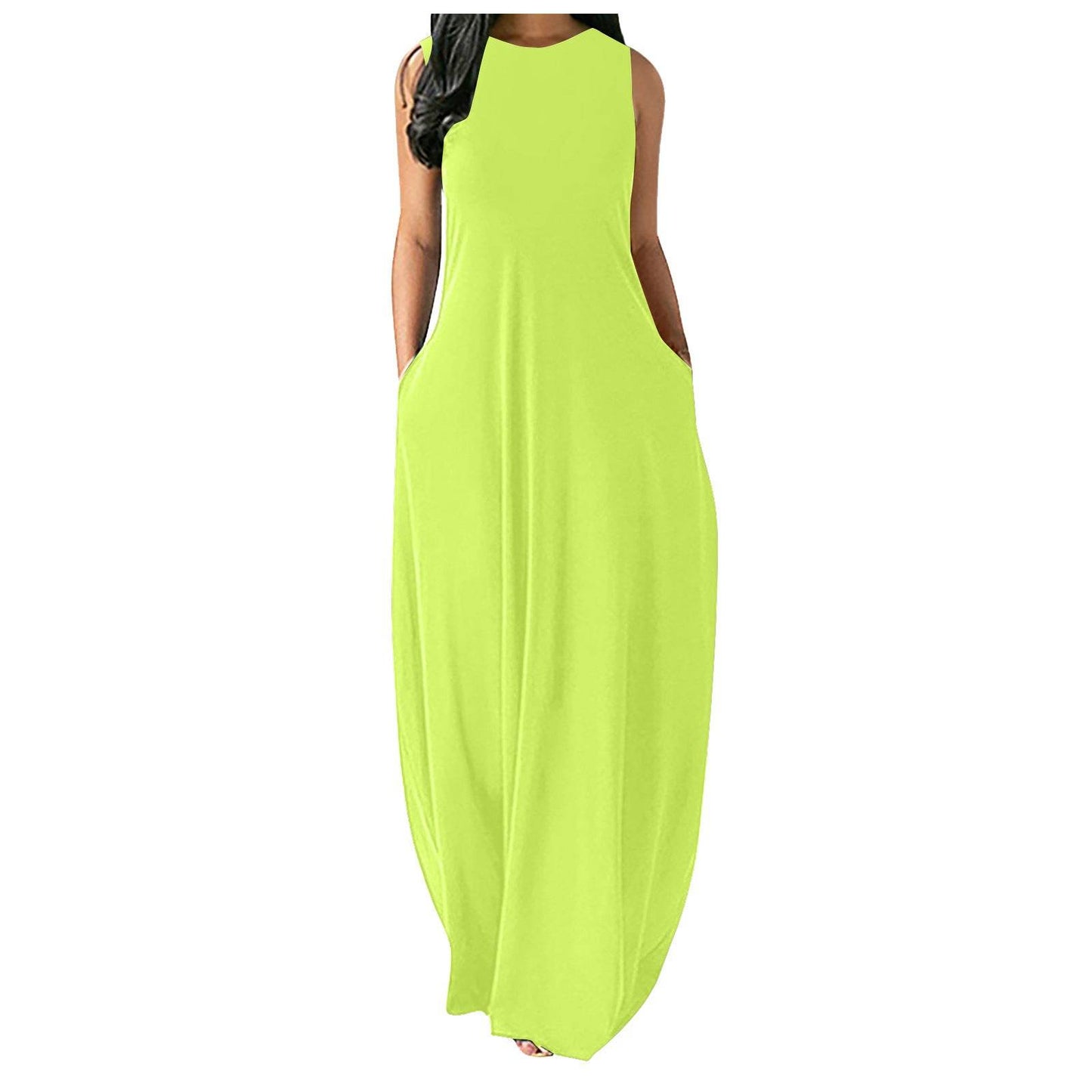 Women's Summer New Style Long Slim Slimming Solid Color Stitching Sleeveless Vest Dress - Velora