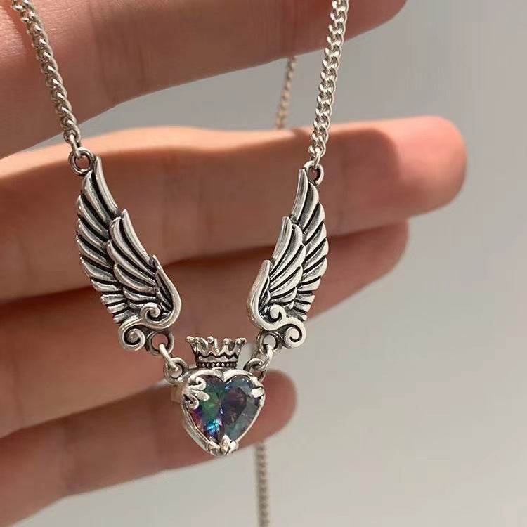 Vintage Gothic Heart Crown Angel Wings Pendant Necklaces For Women Fashion Exquisite Love Shape Clavicle Chain Choker Jewelry Fashion Jewelry - Velora