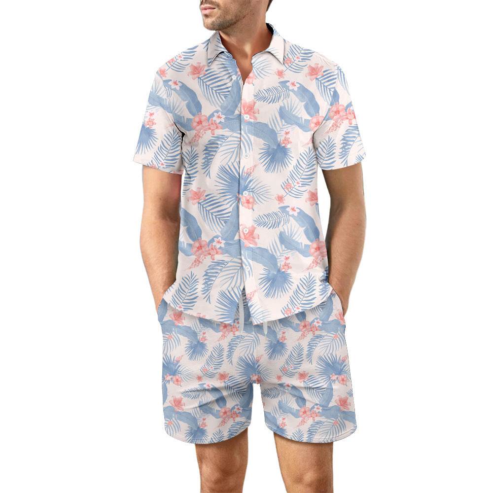 2Pcs Printed Beach Shirt Summer Suit Loose Lapel Button Top And Drawstring Pockets Shorts Casual Short Sleeve Suits For Men Clothing - Velora