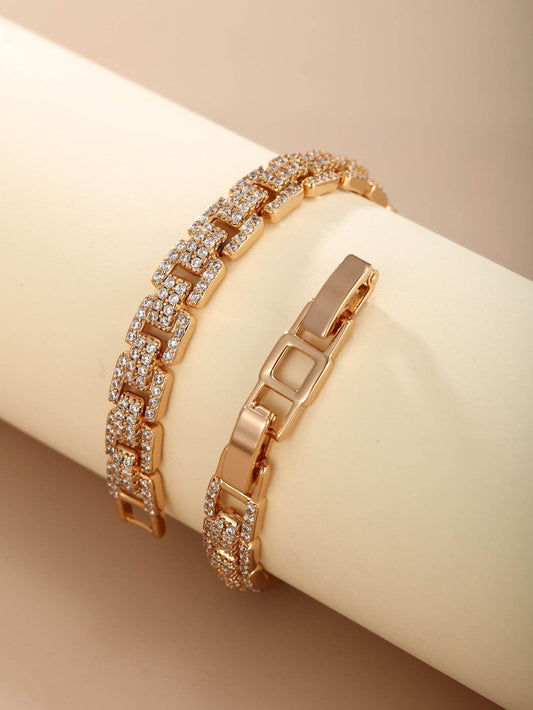 European And American Metallic Light Luxury Inlaid Zirconium Bracelet Personality Simple - Velora