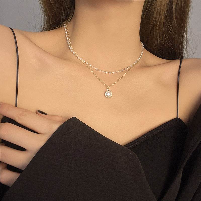 Summer Double-layer Pearls Necklace INS Fashion Clavicle Chain Necklace Jewelry For Beach - Velora