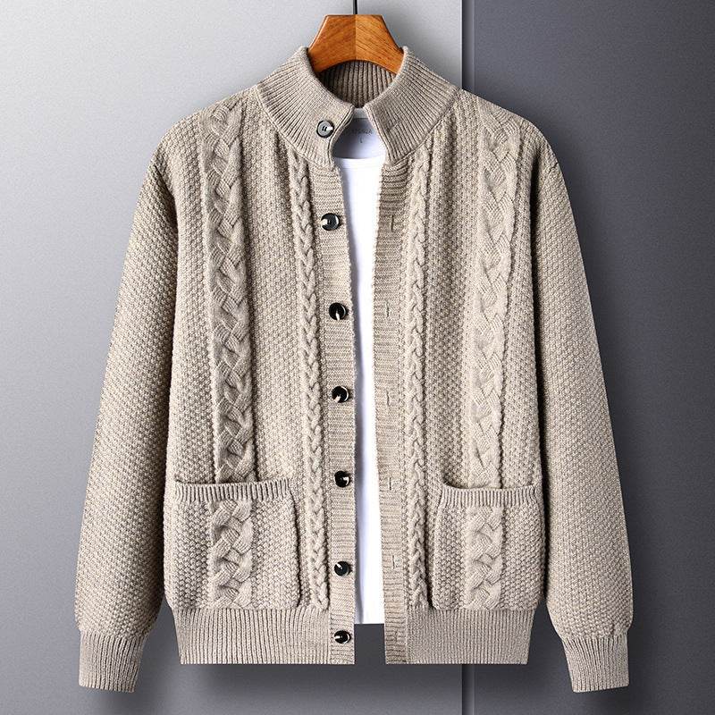 New Single-breasted Sweater With Pockets Fashion Jacquard Loose-fitting Cardigan Men Clothing - Velora