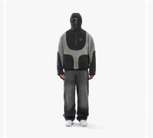 Men's Fashion Lamb Wool Hooded Zipper Coat Sweatshirt Patchwork Line Design Male Tops Casual - Velora