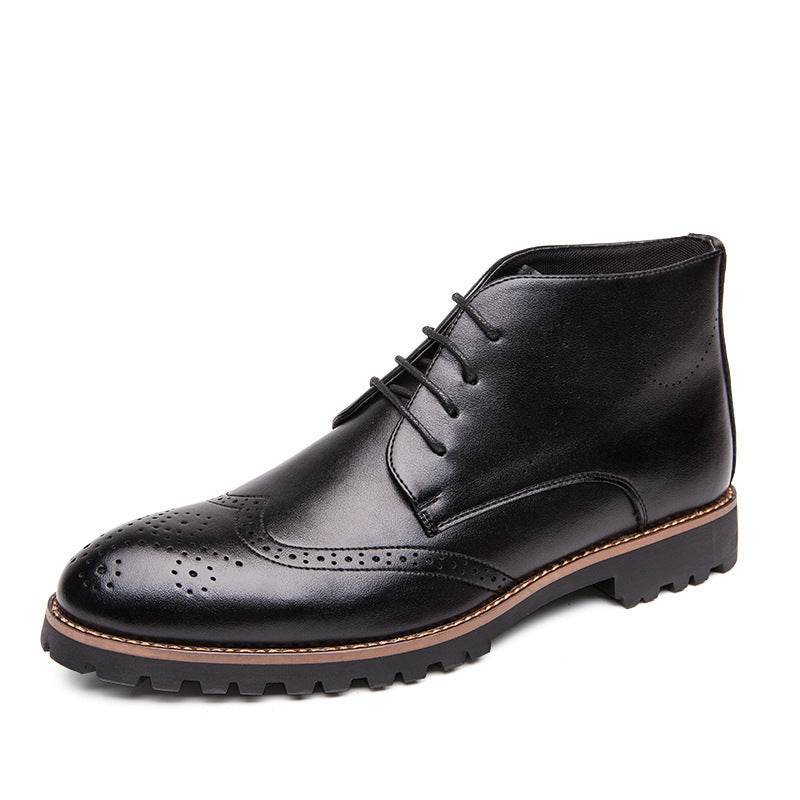 Simple Carved Casual Pointed Inner Height Increasing Leather Shoes - Velora