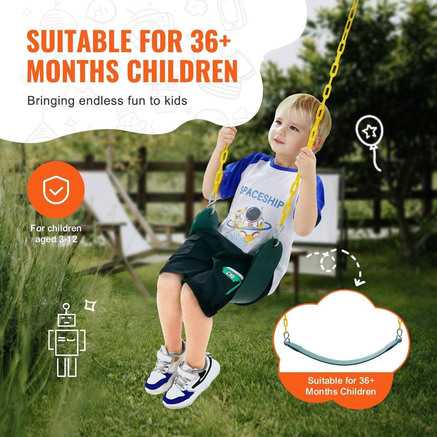 2-Pack Swing Seats Swings Replacement For Outdoor Swing Set 66 Inch Chain - Velora