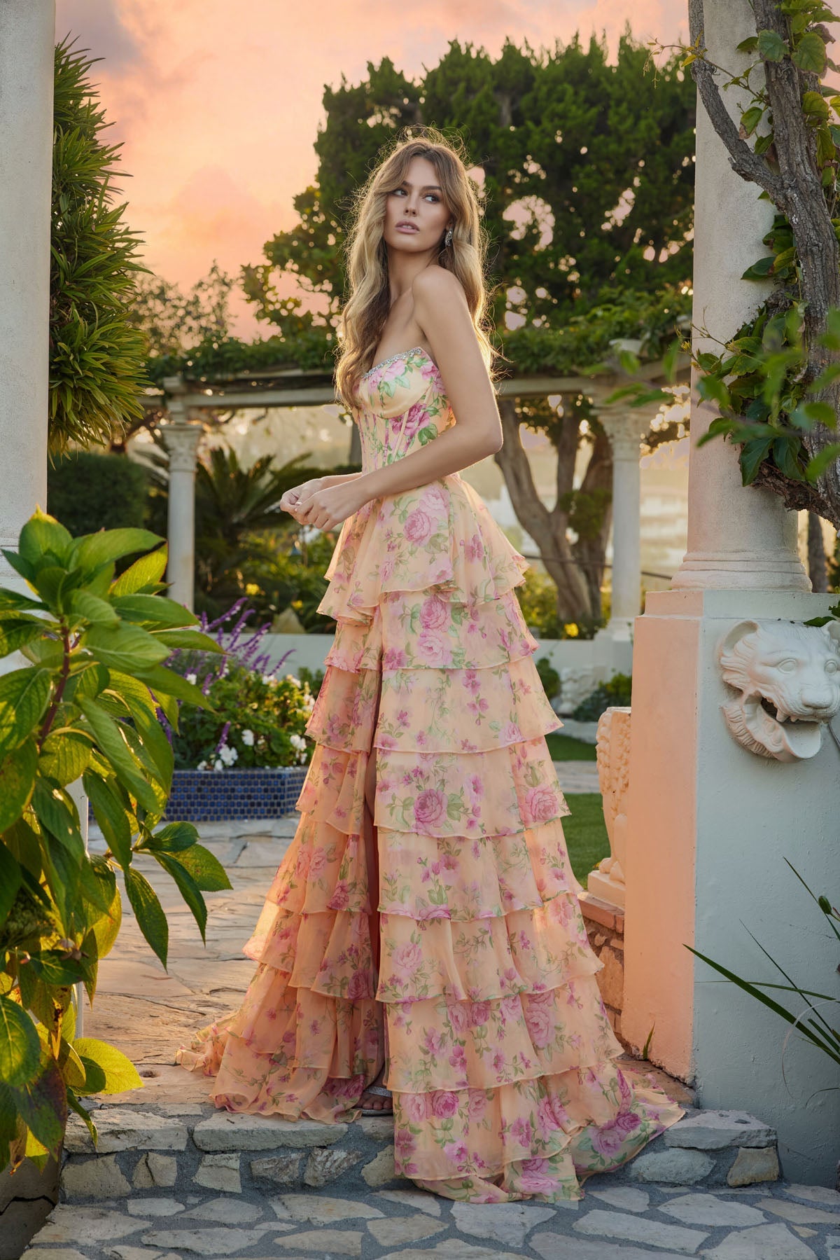Floral tiered gown