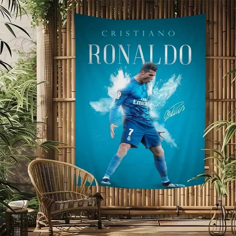 Ronaldo Football Party Tapestry Bohemian Soccer Star Wall Hanging Unique Sports Themed Decor for Bedrooms Man Caves Fan Caves Velora