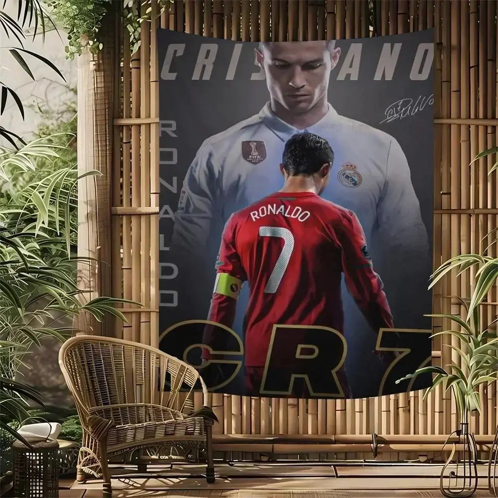 Ronaldo Football Party Tapestry Bohemian Soccer Star Wall Hanging Unique Sports Themed Decor for Bedrooms Man Caves Fan Caves Velora