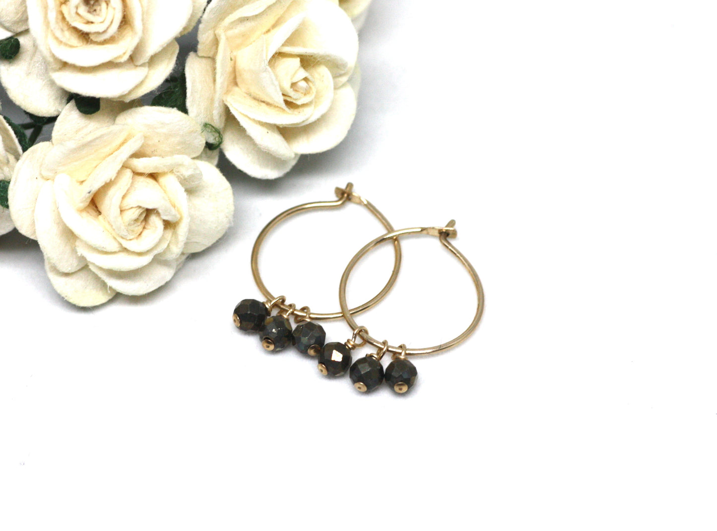 Pyrite Small Hoop Earrings in Gold - Velora