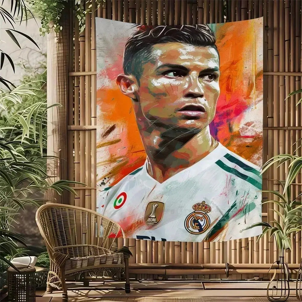 Ronaldo Football Party Tapestry Bohemian Soccer Star Wall Hanging Unique Sports Themed Decor for Bedrooms Man Caves Fan Caves Velora