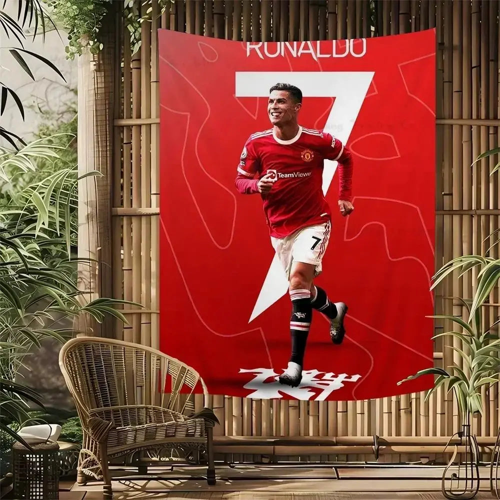 Ronaldo Football Party Tapestry Bohemian Soccer Star Wall Hanging Unique Sports Themed Decor for Bedrooms Man Caves Fan Caves Velora